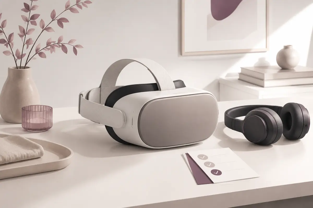 VR動画を視聴するためのVRヘッドセットと事前確認のイメージ